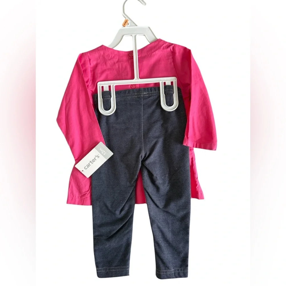 NWT! Carter's pink embroidered peplum top and leggings set 12M